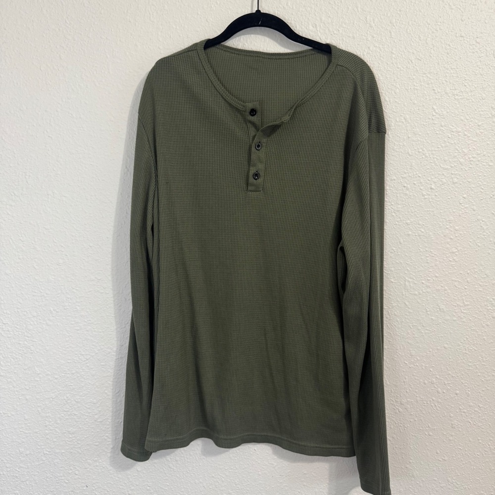 NWOT Manfinity Men's‎ Size XL Green Gray Long Sleeve Waffle Knit Top Basics
